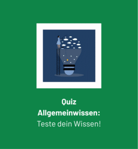 Illustration einer Glühbirne mit dem Text Quiz Allgemeinwissen: Teste dein Wissen