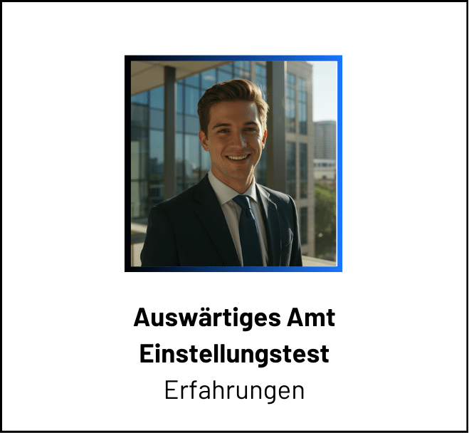 Lächelnder Mann im Anzug vor einem Bürogebäude zum Thema Erfahrungen im Einstellungstest des Auswärtigen Amts