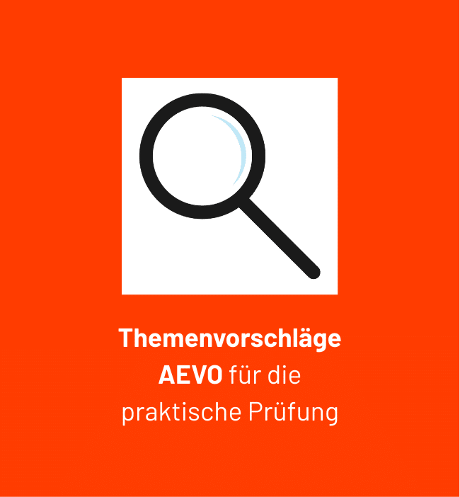Lupe und Text zu Themenvorschlägen für die praktische AEVO-Prüfung