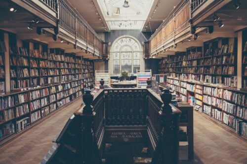 Eine große, klassische Bibliothek mit hohen Bücherregalen als Symbol für das Studium an der Bucerius Law School