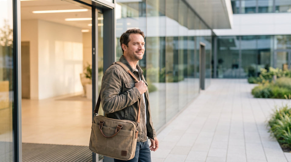 Mann in Zivilkleidung vor einem Bürogebäude, Leben nach der Dienstzeit bei der Bundeswehr