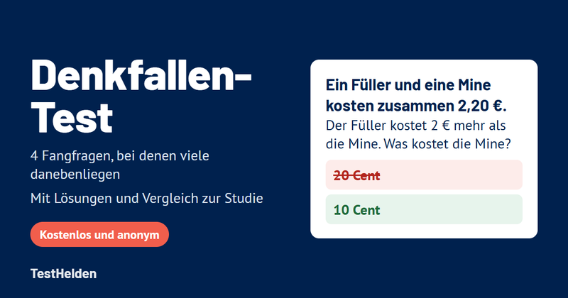Denkfallen-Test von TestHelden: Fangfrage mit falscher und richtiger Antwort