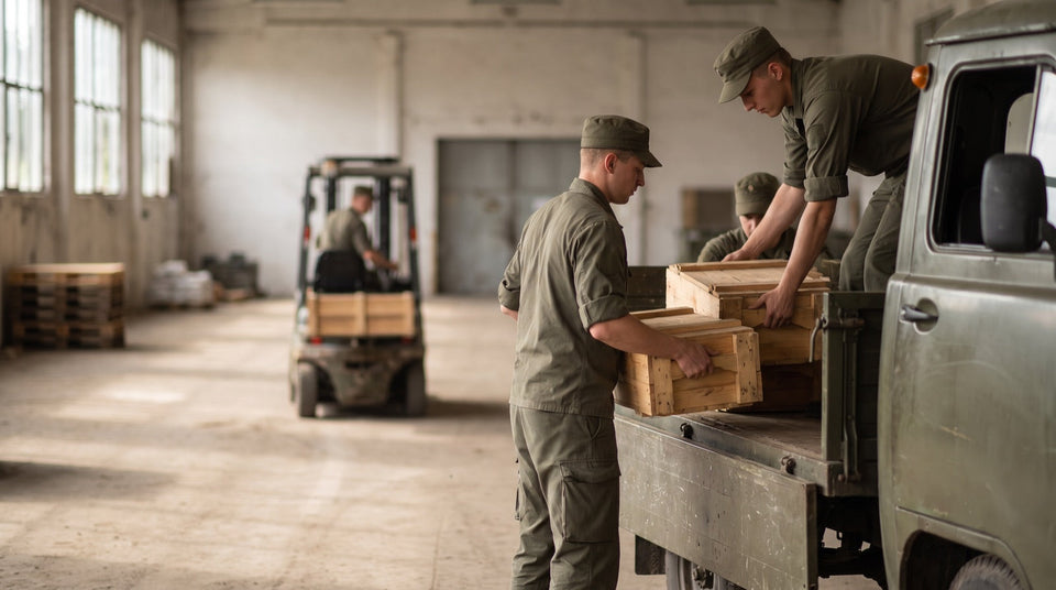 Soldaten beladen einen Lkw im Depot, Logistik bei der Bundeswehr
