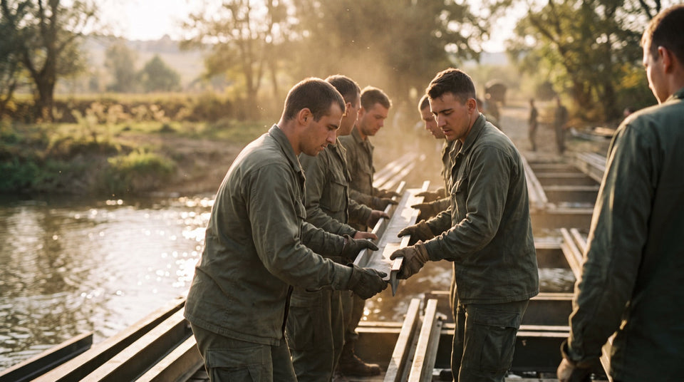 Soldaten bauen eine Behelfsbrücke, Pioniere der Bundeswehr