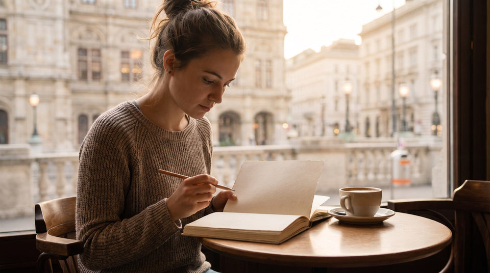 Maturantin lernt mit dem Skript für den Psychologie Aufnahmetest in Österreich