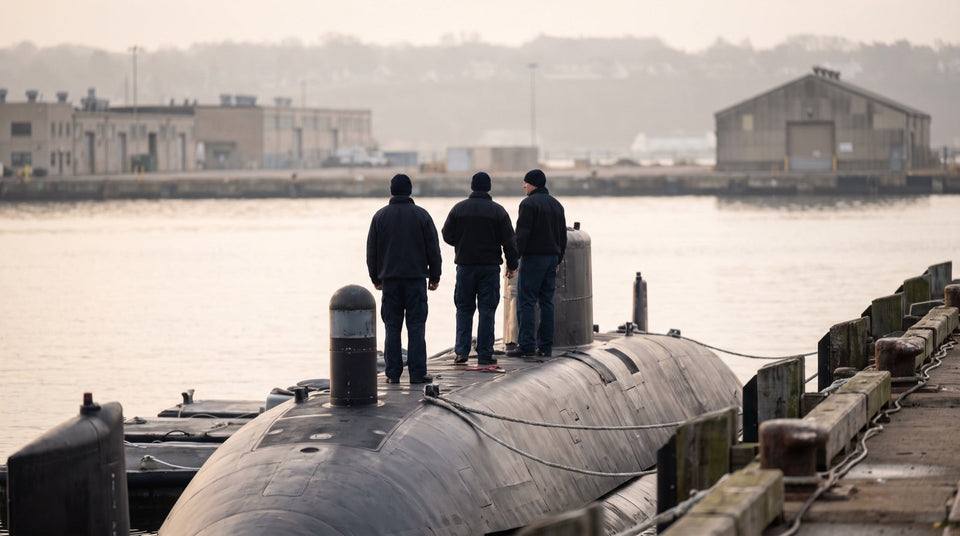 U-Boot am Hafenpier, U-Boot-Fahrer bei der Marine