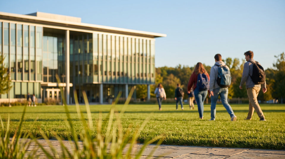 Campus mit Rasen und Glasgebäude, Universität der Bundeswehr