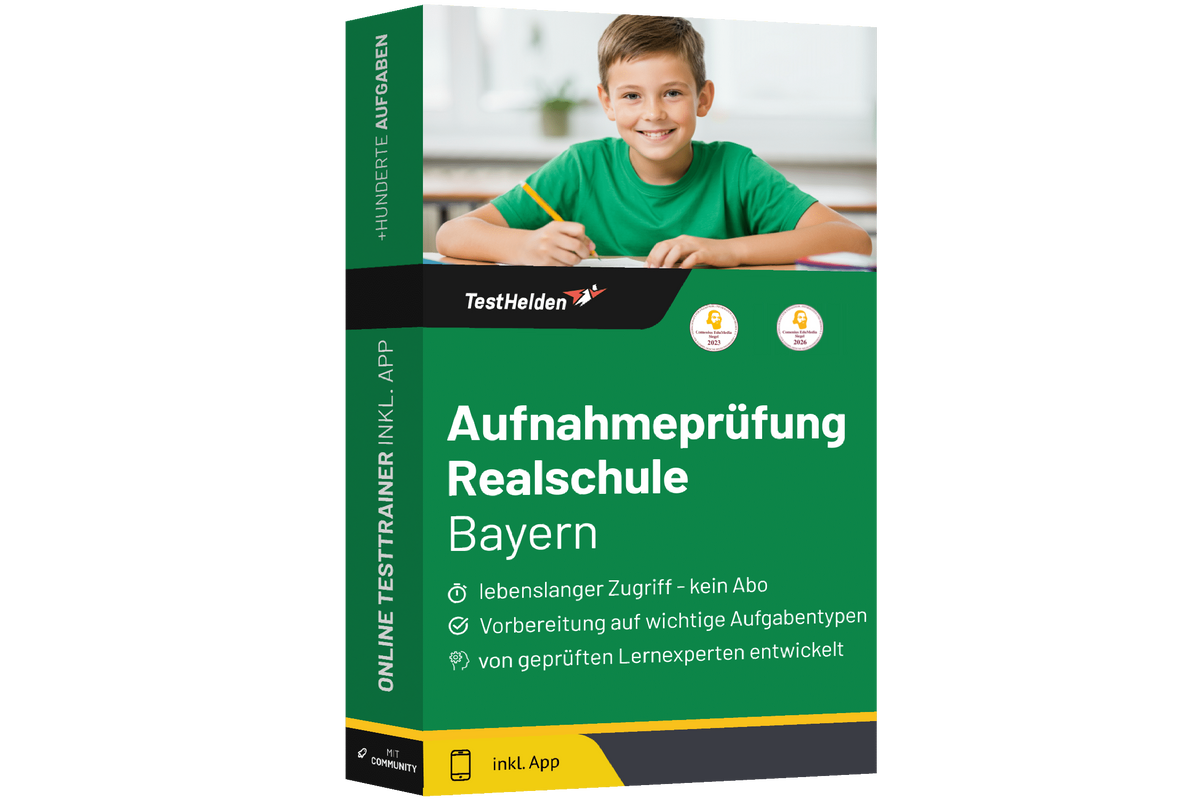 Produktbox Aufnahmeprüfung Realschule Bayern 2026 üben – Online-Testtrainer