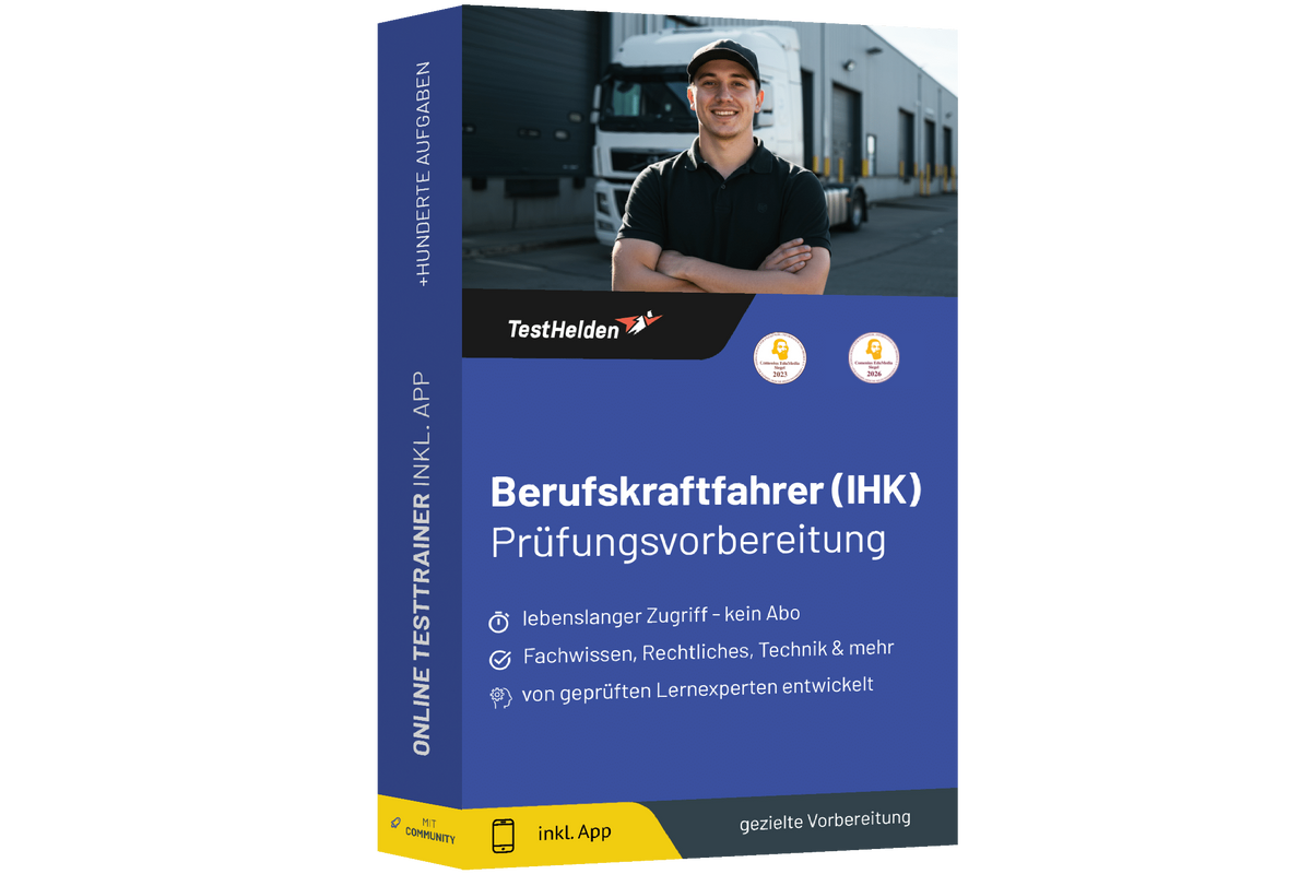 Produktbox Berufskraftfahrer Prüfung Vorbereitung IHK 2026 üben – Online Testtrainer