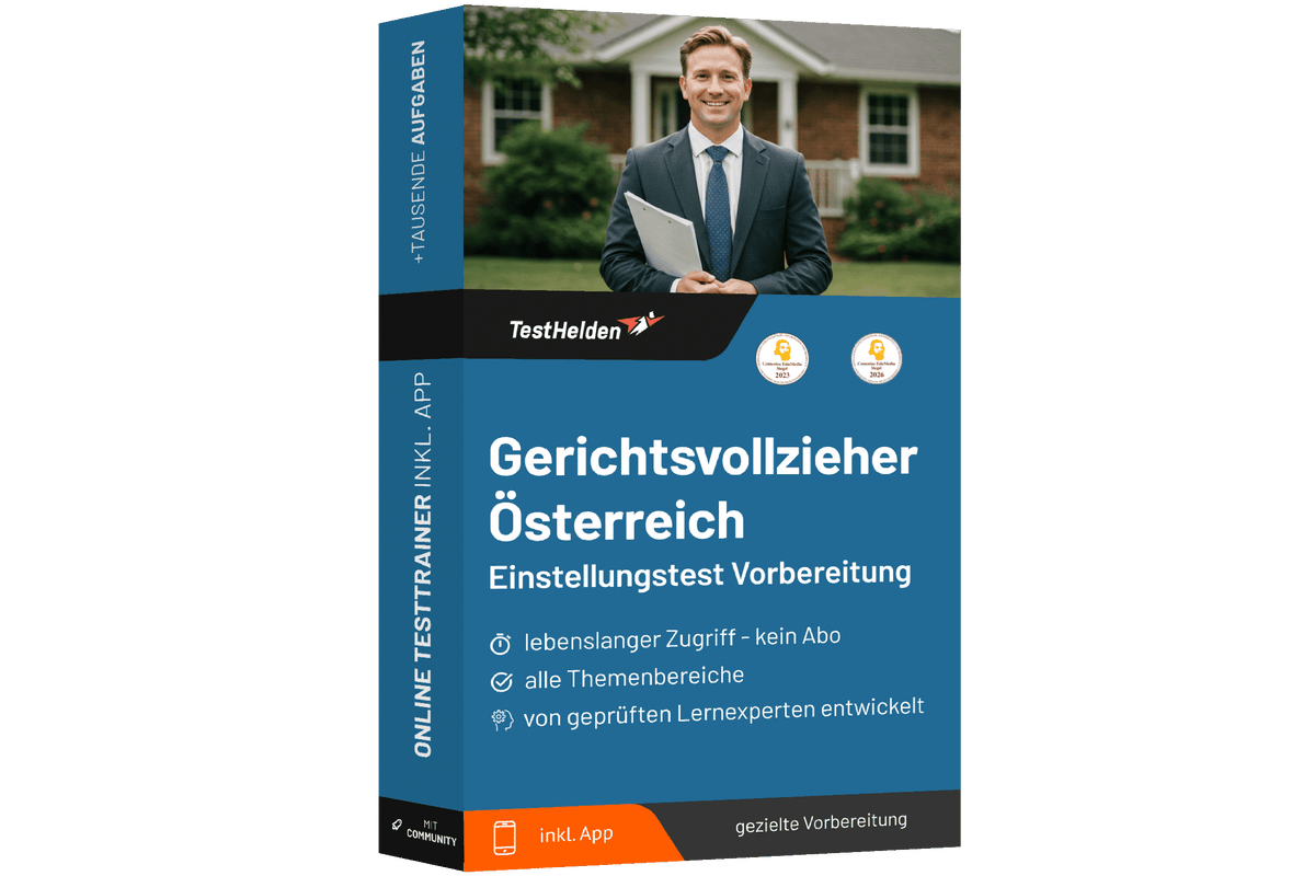 Produktbox Gerichtsvollzieher Österreich Einstellungstest 2026 üben – Online Testtrainer