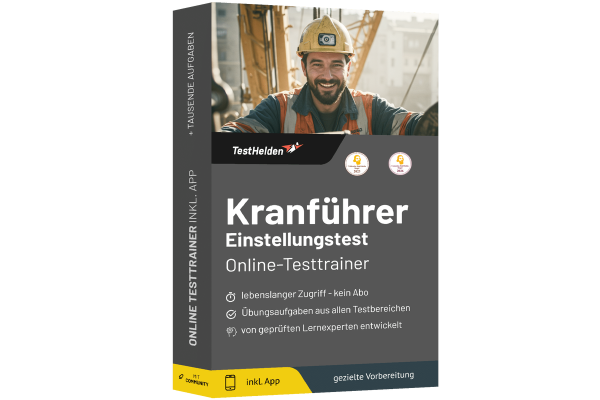Produktbox Kranführer Einstellungstest 2026 üben – Online Testtrainer