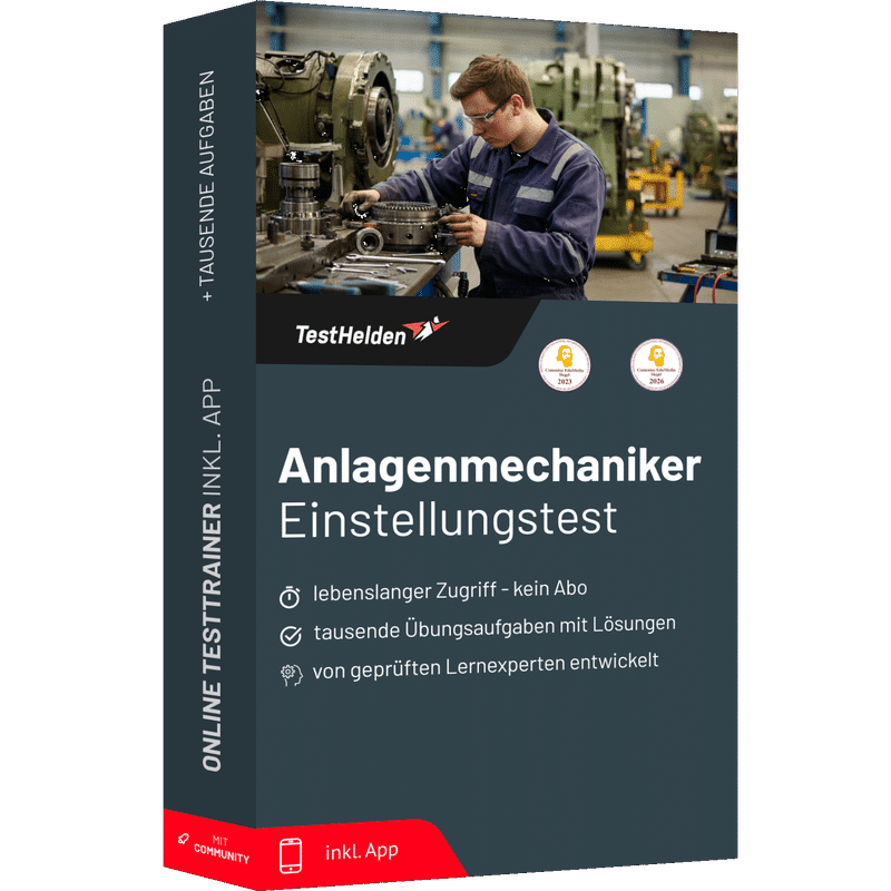 Produktbox Anlagenmechaniker Einstellungstest 2026 üben – Online Testtrainer