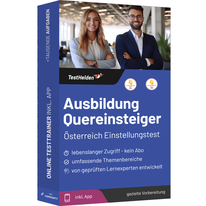 Produktbox Ausbildung Quereinsteiger Einstellungstest (Österreich) 2026 üben – Online Testtrainer