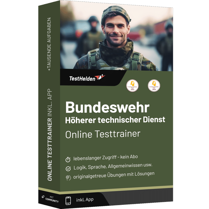 Produktbox Bundeswehr Höherer Technischer Dienst Einstellungstest 2026 üben – Online Testtrainer