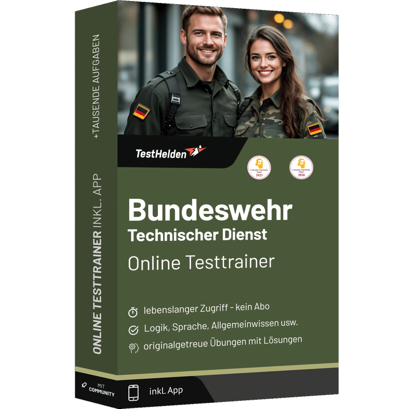 Produktbox Bundeswehr Technischer Dienst Einstellungstest 2026 üben – Online Testtrainer