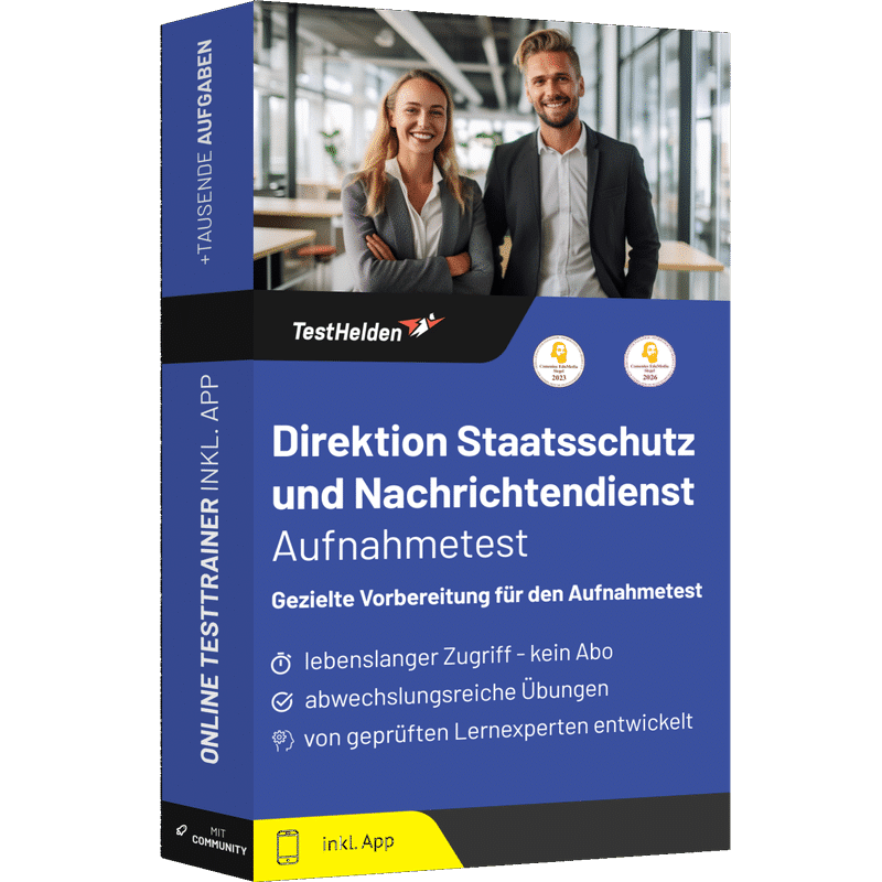Produktbox Direktion Staatsschutz und Nachrichtendienst Aufnahmetest Vorbereitung 2026 üben – Online Testtrainer