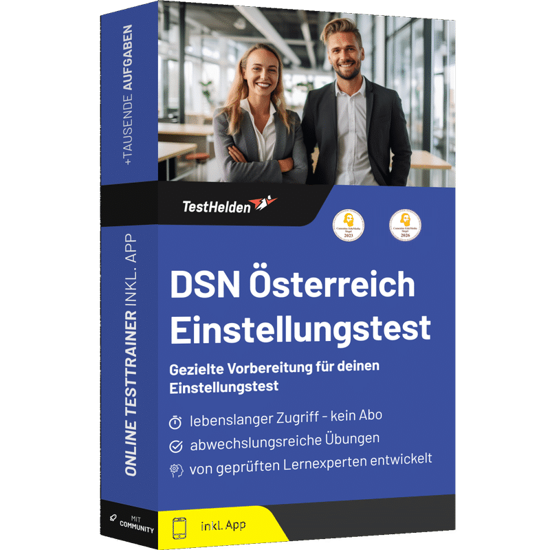 Produktbox DSN Österreich Einstellungstest 2026 Vorbereitung – Online Testtrainer