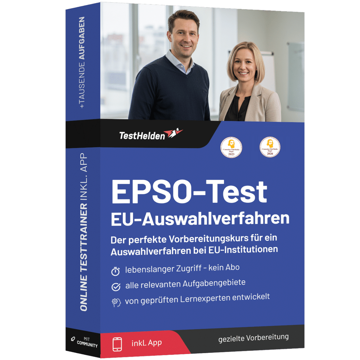 Produktbox EPSO-Test / EU-Auswahlverfahren 2026 üben – Online-Testtrainer