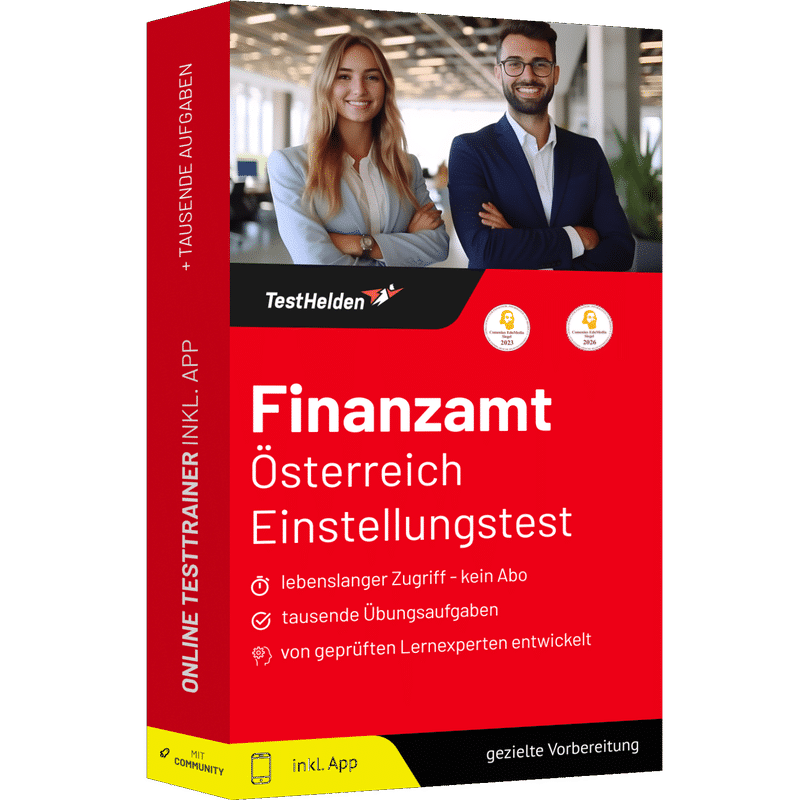Produktbox Finanzamt Österreich Eignungstest 2026 üben – Online Testtrainer