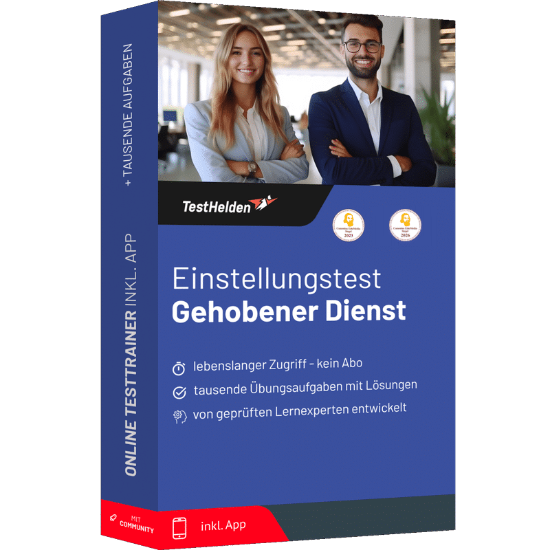Produktbox Beamtentest gehobener Dienst Vorbereitung 2026 üben – Online-Testtrainer