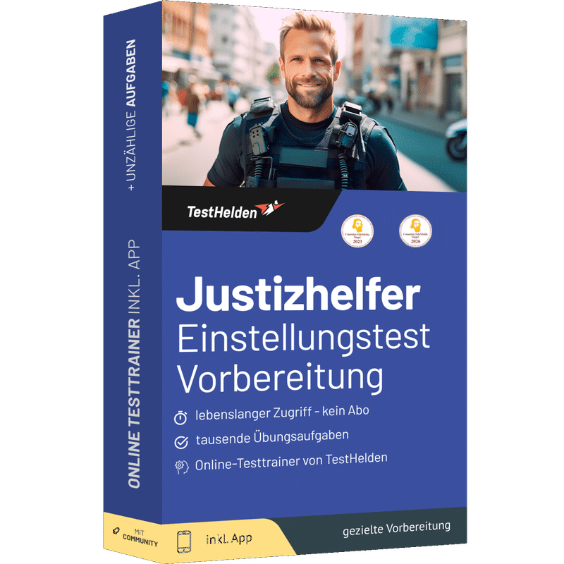 Produktbox Justizhelfer Einstellungstest 2026 üben – Online Testtrainer