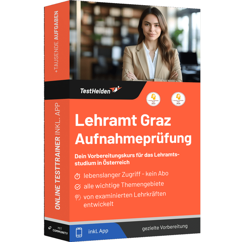 Produktbox Lehramt Graz Aufnahmeprüfung 2026 üben – Online-Testtrainer