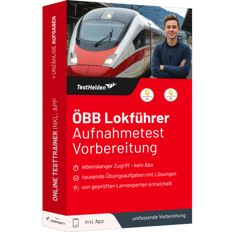Produktbox ÖBB Lokführer Aufnahmetest Triebfahrzeugführer Einstellungstest 2026 üben – Online Testtrainer