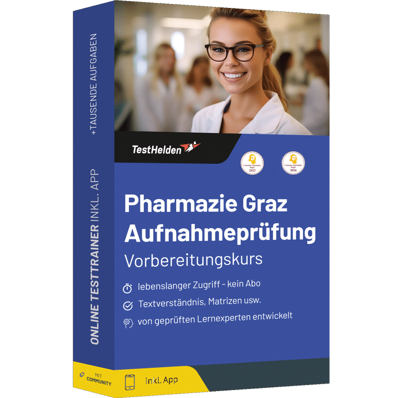 Produktbox Pharmazie Graz Aufnahmeprüfung 2026 üben – Online-Testtrainer