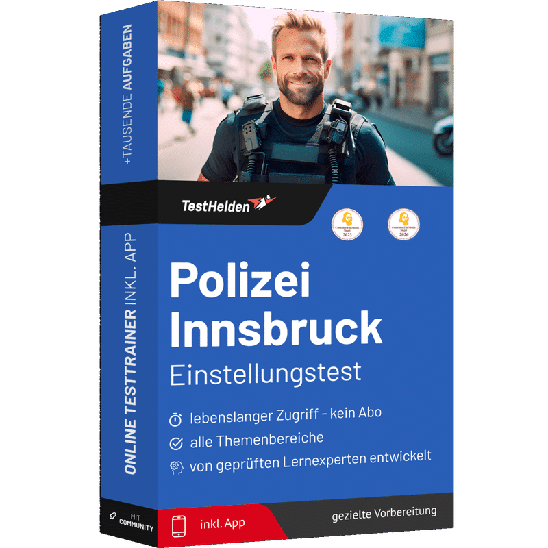 Produktbox Polizei Innsbruck Aufnahmetest üben 2026 – Online-Testtrainer
