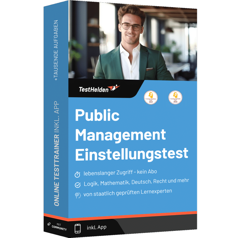 Produktbox Public Management Einstellungstest 2026 üben – Online-Testtrainer