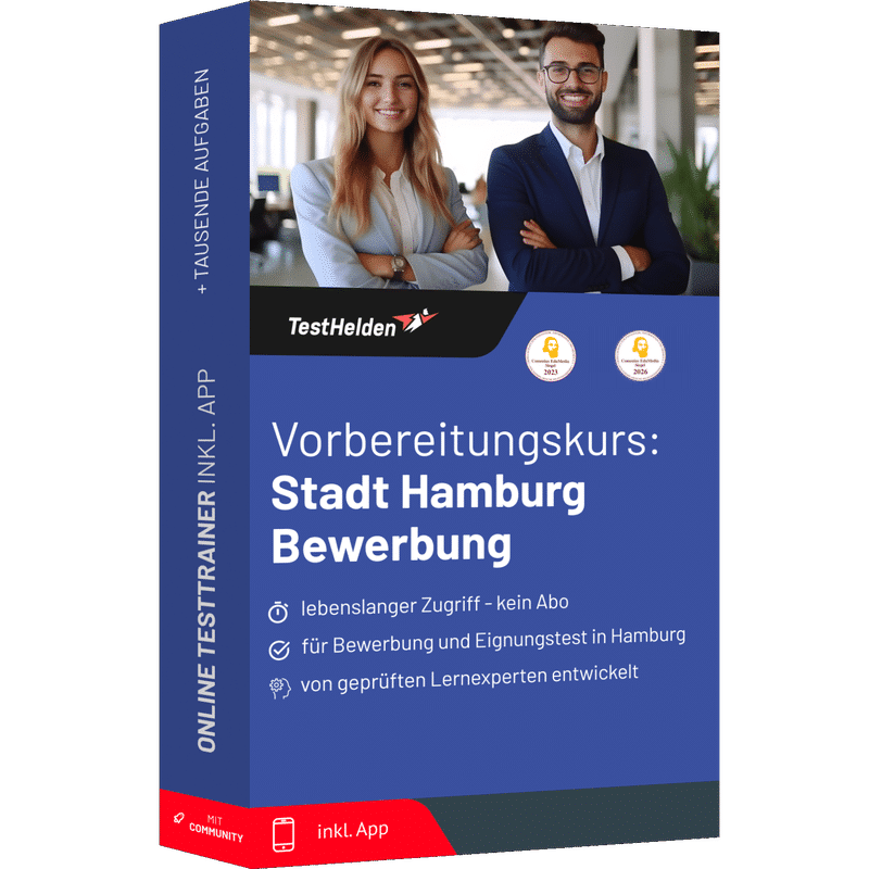 Produktbox Stadt Hamburg Bewerbung Vorbereitungskurs 2026 – Online Testtrainer