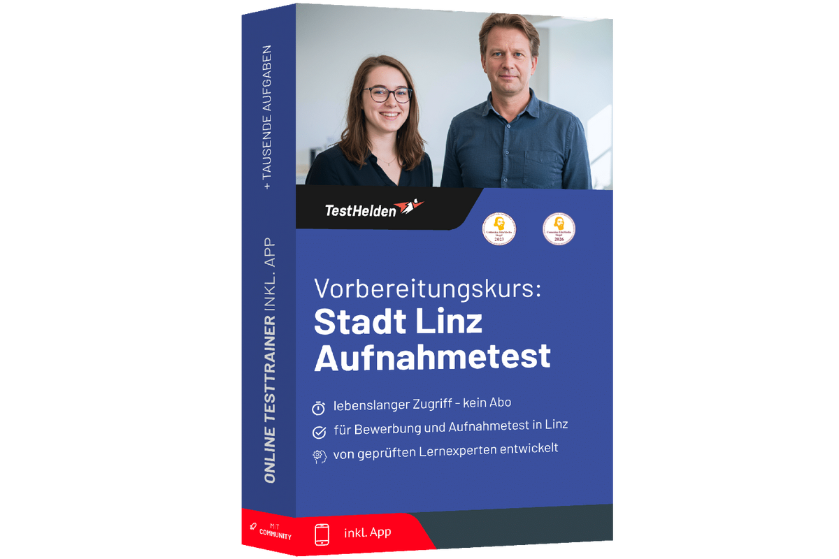 Produktbox Stadt Linz Aufnahmetest Vorbereitung 2026 - Online Testtrainer
