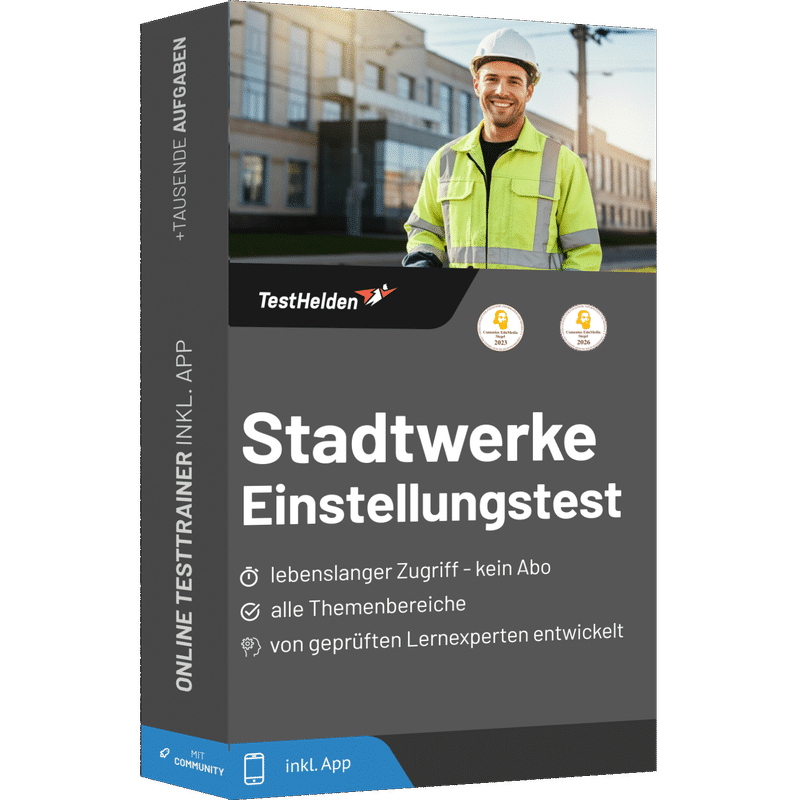 Produktbox Stadtwerke Einstellungstest 2026 üben – Online Testtrainer