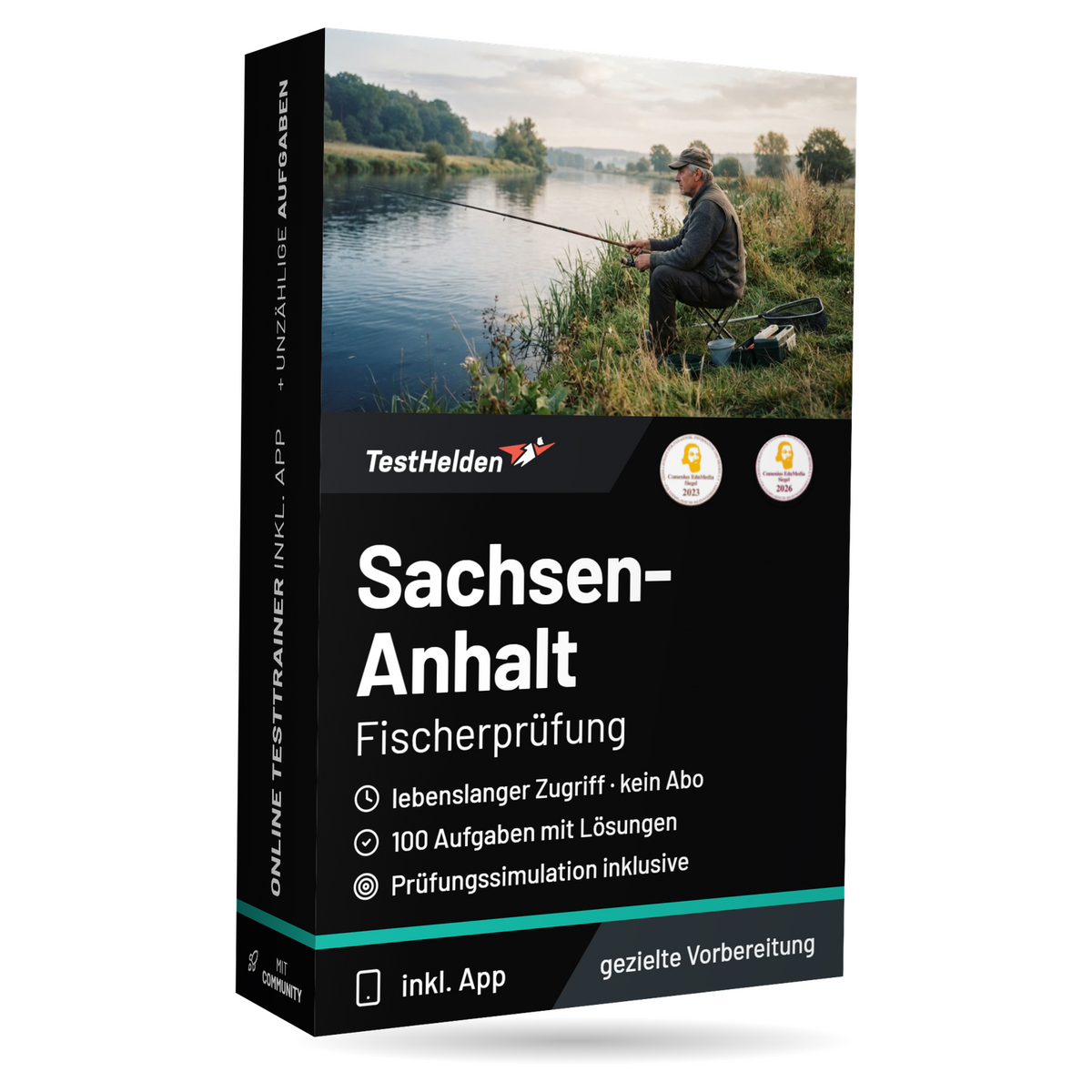 Fischereischein Sachsen-Anhalt: Fischerprüfung 2026 üben: Online-Testtrainer, Produktbox von TestHelden