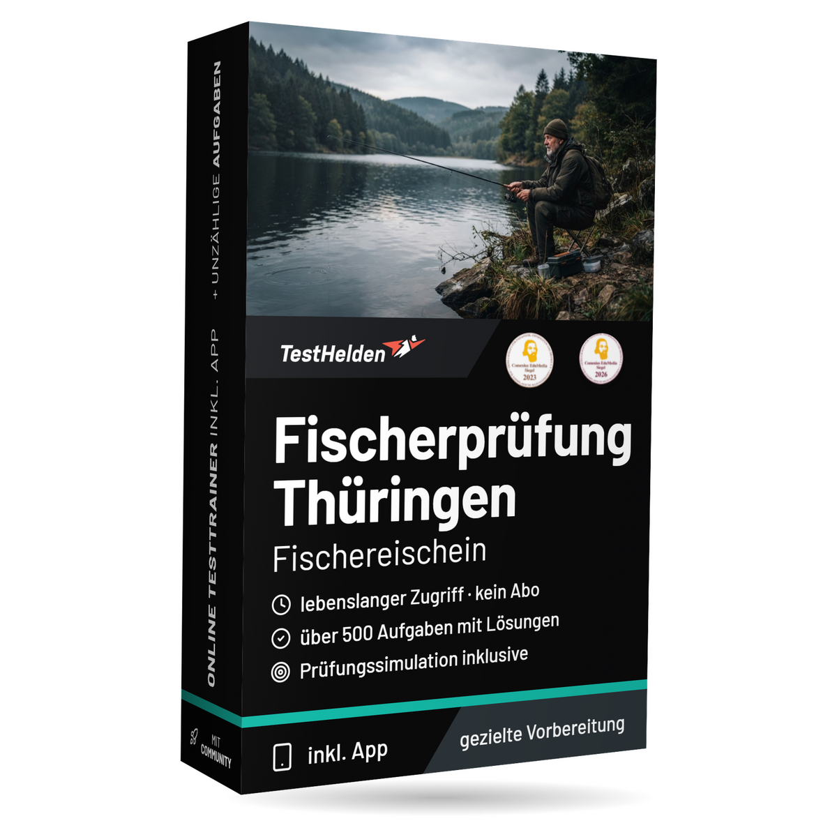Fischereischein Thüringen: Fischerprüfung 2026 üben: Online-Testtrainer, Produktbox von TestHelden