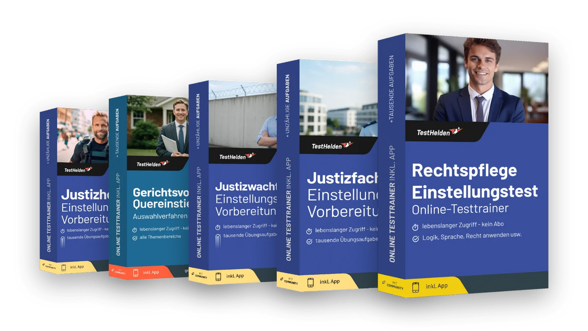 Produktboxen der Testtrainer für Justiz