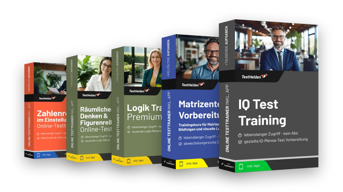 Produktboxen der Testtrainer für Logik & Mathe