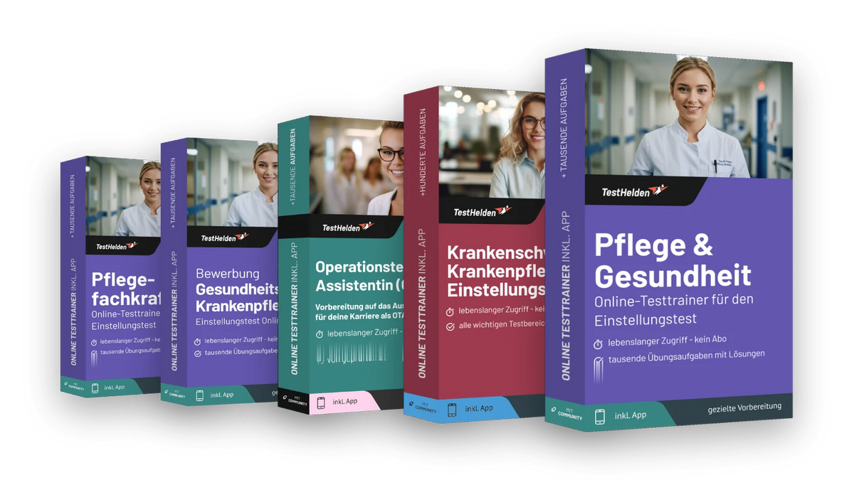 Produktboxen der Testtrainer für Pflege