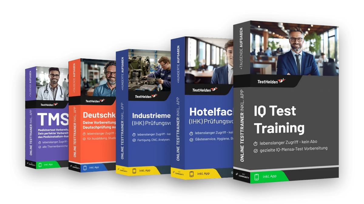 Produktboxen der Testtrainer für Prüfung