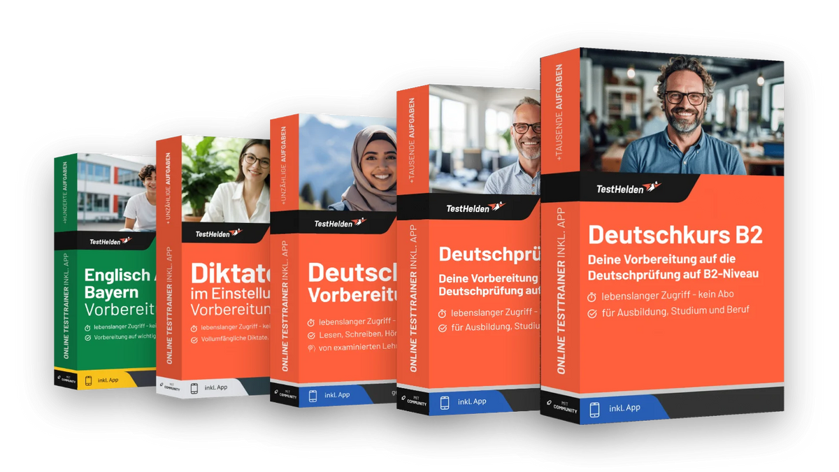 Produktboxen der Testtrainer für Sprache