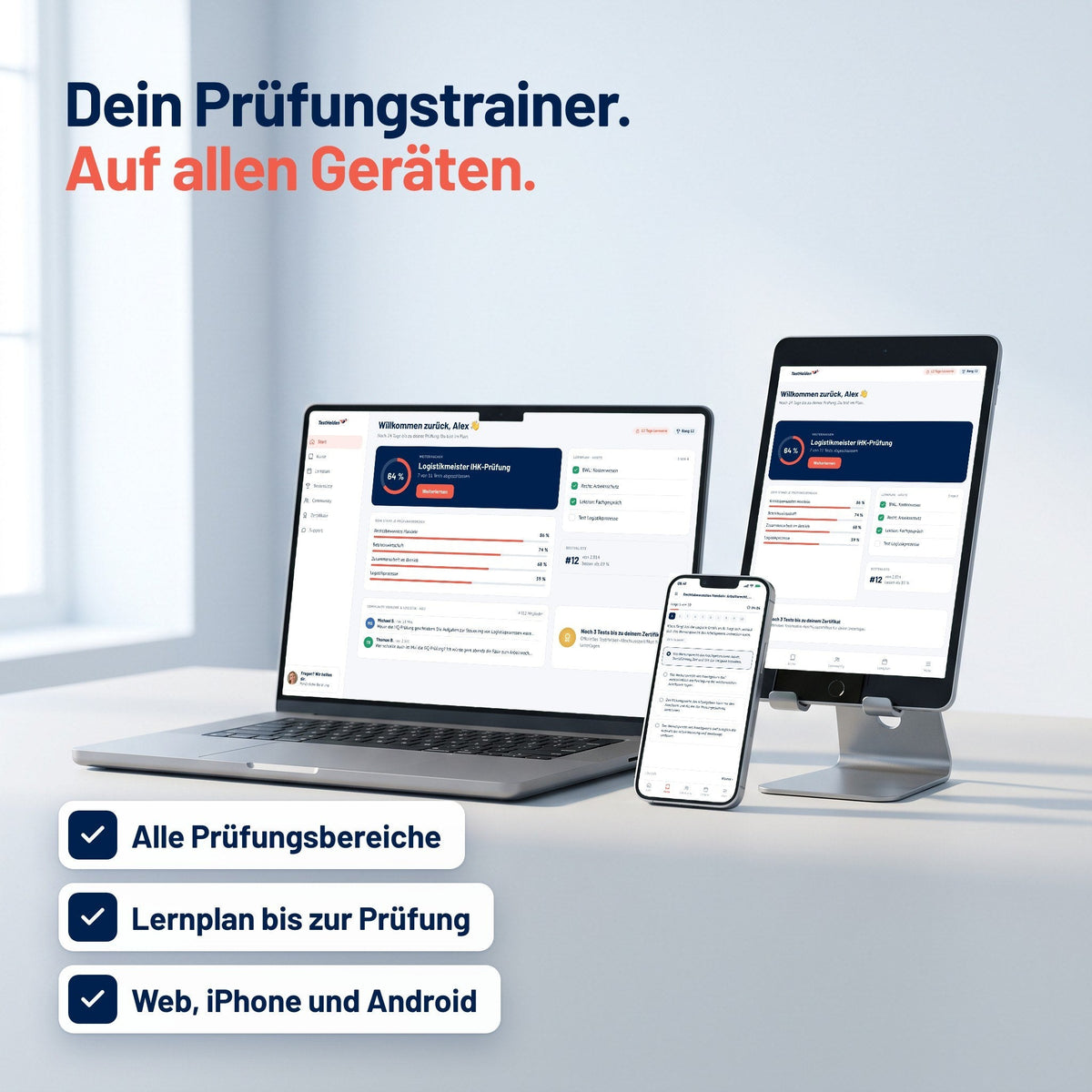 Logistikmeister IHK-Prüfung auf Laptop, Tablet und Smartphone
