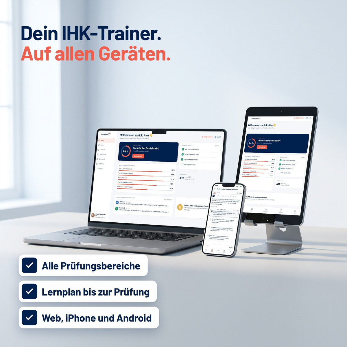 Technischer Betriebswirt auf Laptop, Tablet und Smartphone