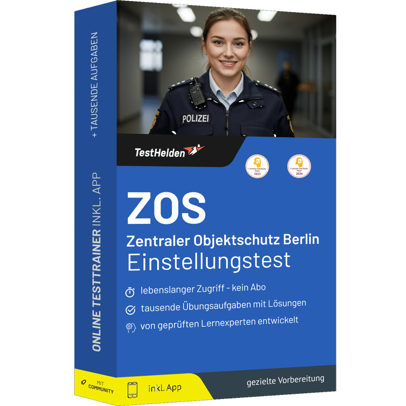 Produktbox Zentraler Objektschutz Berlin Einstellungstest (ZOS) 2026 üben – Online Testtrainer