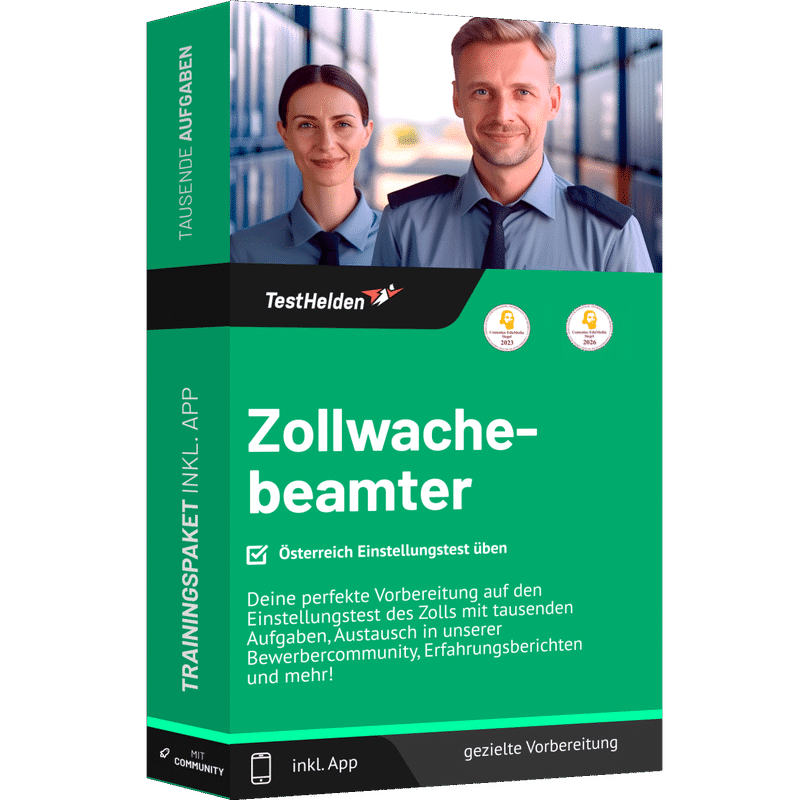 Produktbox Zollwachebeamter Österreich Einstellungstest 2026 üben – Online-Testtrainer